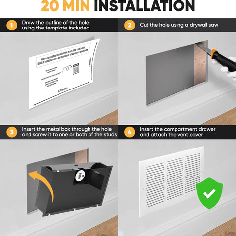Installation guide for Hidden Wall Safe With Air Vent Cover And Easy Install Combination Lock Fits Between 16 Inch Studs In Home