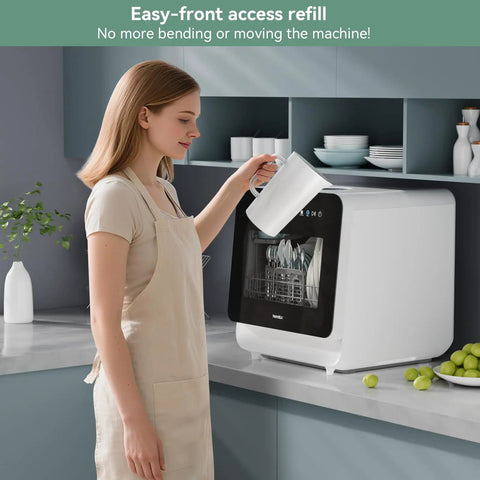 No Sweat Compact Countertop Dishwasher For Apartments Dorms And RV with five place setting capacity, easy refill by pitcher.