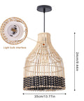 Rattan Pendant Light With Handmade Woven Lampshade, 1 Light Black Pendant For Kitchen Island, Wicker Ceiling Fixture.
