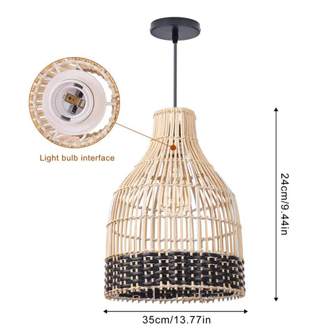 Rattan Pendant Light With Handmade Woven Lampshade, 1 Light Black Pendant For Kitchen Island, Wicker Ceiling Fixture.