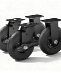 8 Inch Caster Wheels Set Of 4 With 2 Brakes And 2 Fixed Heavy Duty 2200 Lb Solid Rubber Plate Casters 360 Degree Swivel Knobby Tread