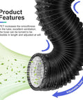 Close-up of 4 Inch Dryer Vent Hose 6.55 Feet Long Aluminum Foil Flexible Ducting With Two Hose Clamps, showing airflow and features.