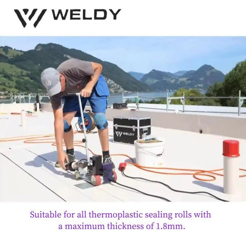 Heavy Duty Automatic Roof Welder For Waterproof Membrane Sealing With Hot Air Tool For PVC TPO EPDM in use on flat roof.