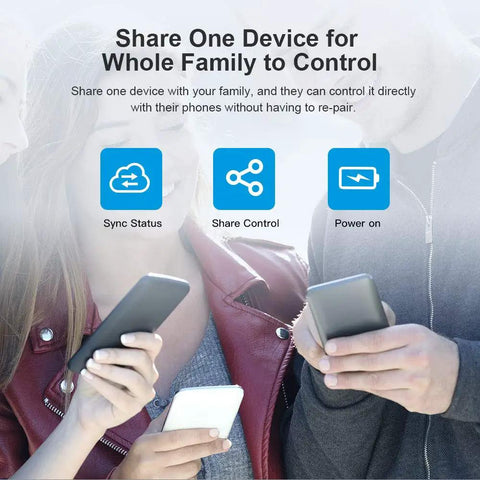 People using phones with text 'Share One Device for Whole Family' promoting S31 Lite Smart Plug No Hub Required ETL Certified IFTTT Compatible Works With Alexa And Google Home Remote Control Scheduling And Voice Activation Power On Off And Timed Scheduling For Easy Automation