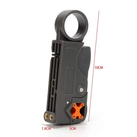 BNC Coax Connector Crimp Kit includes coax stripper with measurements shown, part of the DIY friendly heavy duty ratchet crimp tool set.