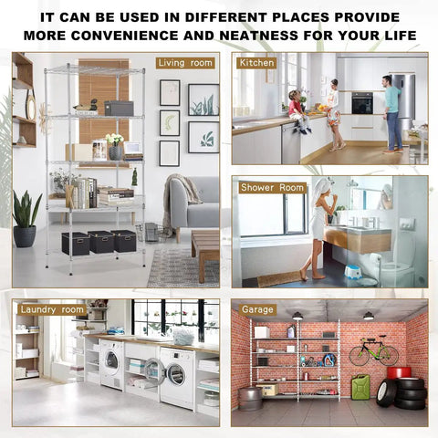 Super Rigged Five Tier Wire Shelving Rack Featuring 750 Pound Load Capacity Adjustable Heavy Duty Metal Storage Shelf Unit For Kitchen Office Garage Or Basement Work Flex System