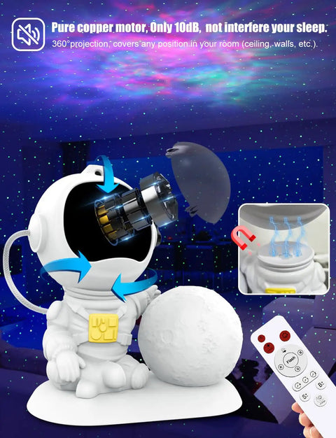 3 In 1 Starry Sky Projector Night Light With Voice Control featuring astronaut design and remote control