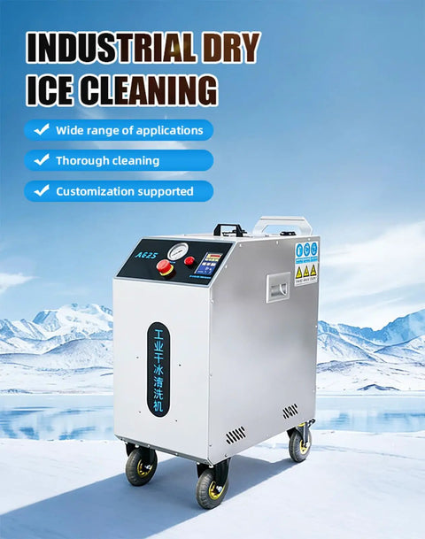 Real Deal Dry Ice Blasting Machine With Wireless Spray Gun For Knocking Heavy Grime And Stuck Paint Off Garage Gear Without Causing Major Headaches Later, shown outdoors.