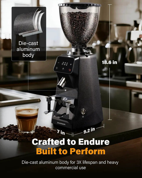 64mm Burr Coffee Grinder For Home Barista Use With Commercial Grade Precision And 100 Grind Settings Die Cast Aluminum Housing