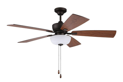52-Inch Bronze Ceiling Fan With Reversible Sienna And Driftwood Blades, Quiet Motor, 3 Speeds, Damp-Rated UL Listed, Light Kit