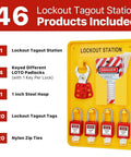 Heavy-Duty Lockout Tagout Station Kit With 4 Brass Cylinder Safety Padlocks, Hasp And OSHA Compliance Tags on yellow board