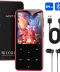 64GB MP3 Player With Bluetooth And Built In Speaker M3 2.4 Inch Portable Music Player, red color with accessories.