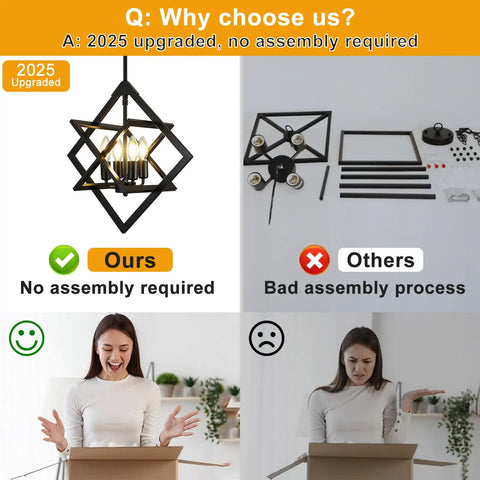 Modern Eighteen Inch Black Chandelier Four Light Industrial Pendant Effortless Setup showing installation ease and customer satisfaction.