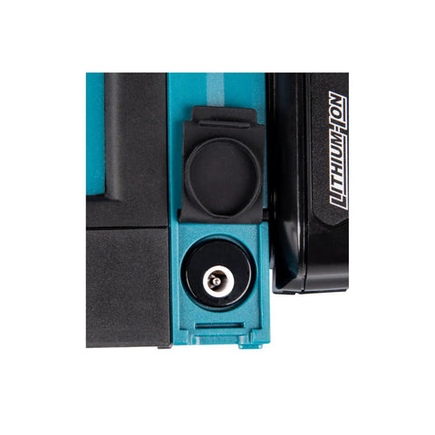 Close-up of Heavy Duty Cordless Laser Level With Self Leveling Cross Line And Bright Green Beam For Construction Projects That Works Like A Charm Up To 115 Feet Range Paired With 12V CXT Battery System Tool Only, showing battery connection.