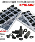 Black Nylon Insulated Hex Standoff Spacer Set For M2 M2.5 M3 M4 Hardware Includes Nuts Washers And Screws 445 Piece Assortment Kit