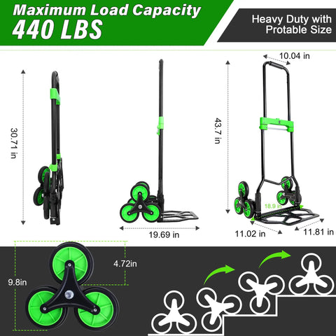 Stair Climbing Dolly With Six Wheels For Heavy Duty Loads 2 In 1 Hand Truck Cart, 30.71 in folded