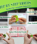 All In One Crochet Starter Kit For Beginners With No Fuss Step By Step Video Tutorials displayed on tablet with guidebook