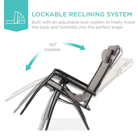 Zero Gravity Outdoor Folding Recliner Lounge Chair With Adjustable Canopy Shade Headrest And Side Tray for Patio, 160° reclining position
