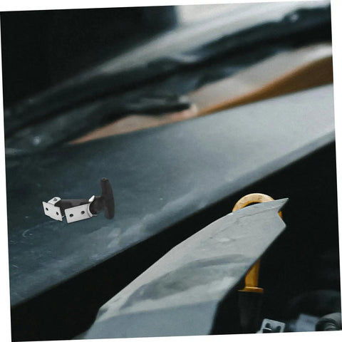 Rubber Hood Latch Kit With Flexible T Handle Hasps on toolbox, angled view showing sturdy T handle and metallic mount.