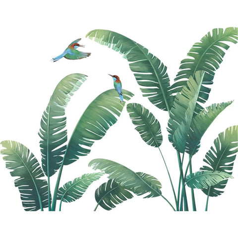 Lush Tropical Wall Stickers Set With Monstera Leaf And Palm Leaves Banana Leaf And Bird Mural For Bedroom Or Living Room Totally Easy Peel And Stick Decor To Create A Nordic Green Jungle Vibe In Your Space