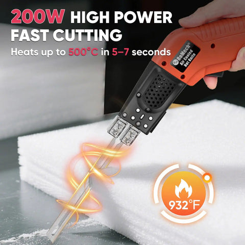 Romech Hot Knife Foam Cutter 200W Electric Air Cooled Kit cutting EPS foam sheet with heated blade for fast craft projects.