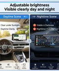 8.1 Inch Wireless CarPlay Dash Screen With Apple CarPlay And Android Auto displaying maps in both daytime and nighttime view in a car