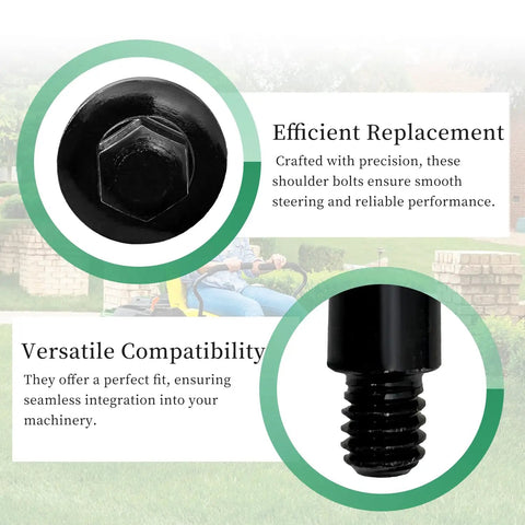 Close-up of black 2 Pack Beefy Shoulder Bolts 614650 For Toro Lawn Mowers And Snow Sweepers Replacement Hardware, text overlay