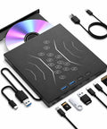External Blu Ray Drive With 100GB Disc Read Write And 3D Blu Ray Burner Plug And Play Ready Reads Blu Ray At Up To 6X And DVDs At Up To 8X with cables and cards