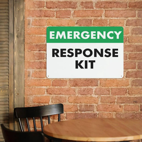 Emergency Response Kit First Aid Sign 8x12 Inches Rust Free Aluminum Weatherproof Wall Mount Safety Warning