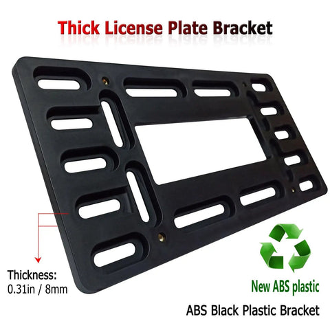 Front License Plate Bracket Mounting Kit For Bumpers With No Holes Or Two Pre Drill Holes No Sweat Install Universal Car Tag Adapter With Anti Theft Stainless Steel Screw Bolt Caps, black ABS bracket