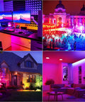 Outdoor RGB CW 20W LED Flood Lights 4 Pack With Bluetooth Mesh And App Control illuminating various landscapes and interiors