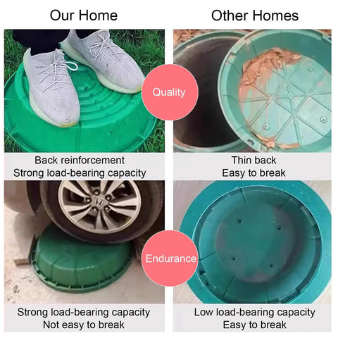 Comparison of Built Tough Invisible Manhole Cover For Outdoor Use with competitor, showing strength and quality.