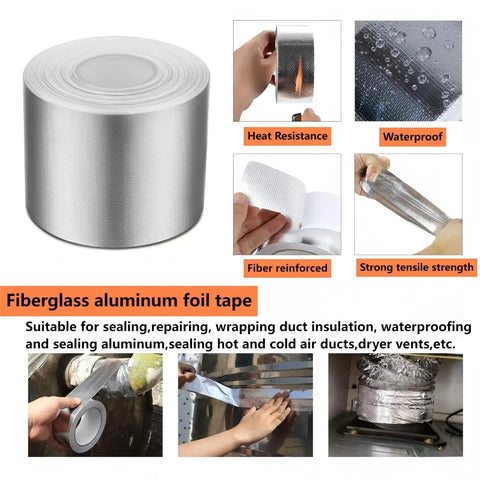 High Temperature Glass Fiber Reflective Heat Barrier Tape With Adhesive Backing For Car Intake Pipes And Engine Bay Two Inch By Sixteen Point Four Feet Heavy Duty Aluminum Mylar Silver Shield Wrap with fiber reinforced and waterproof features.