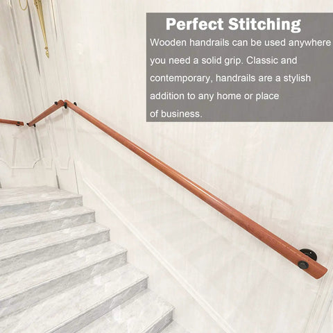 Natural Wooden Wall Mounted Porch Railing Adjustable Deck Handrail Heavy Duty Support For Kids And Seniors Non Slip Indoor Outdoor Grip No Sweat Install Top Shelf Quality on staircase with smooth finish.