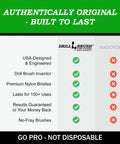 Comparison chart showing benefits of Drill Brush over knockoffs, highlighting original design, premium bristles, and durability.