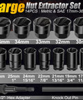 Heavy Duty Beefed Up Lug Nut Remover Socket Set 17 To 36 Millimeters Half Inch Drive Wheel Lock Removal Tool 14 Piece Bolt Extractor