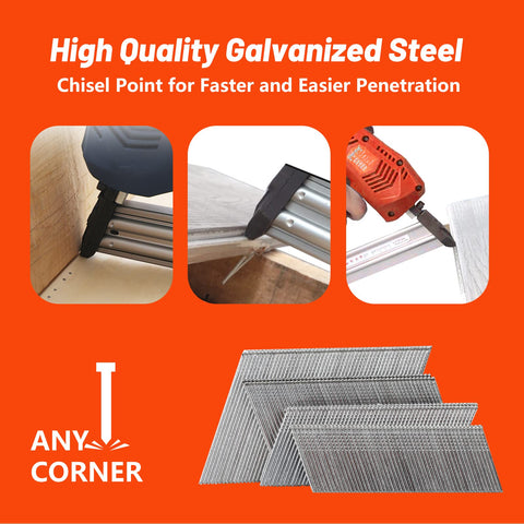 16 Gauge 20 Degree Angled Finish Nails 1-1/2 Inch 1000 Pack Galvanized For Pneumatic And Electric Angled Finish Nailer