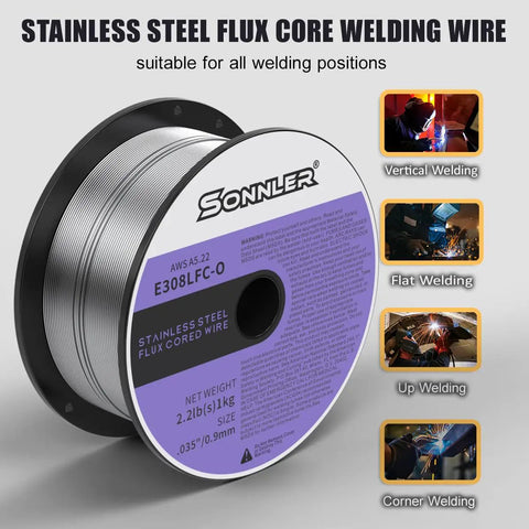 Stainless Flux Core Welding Wire 0.035 Inch 0.9mm No Gas Needed Low Splatter MIG Wire 2 Lb Spool For 304 304L 308 308L 321 347