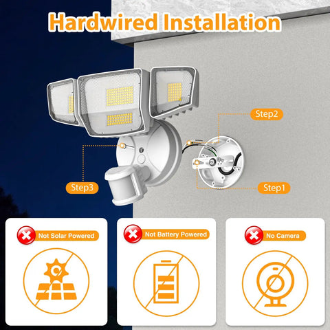 Heavy Duty Four Head Motion Sensor Security Spotlight 90W That Straight Up Blasts 10k Lumens Rock Solid Daylight Flood Lamp Built Tough For Legit Garage Yard Porch Coverage
