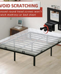 Keep Your Sleep Game Solid With These 6 Pack Heavy Duty Non Slip Mattress Grippers And Adjustable Anti Slide Steel Brackets in use, showing black clamps and mattress on metal frame.