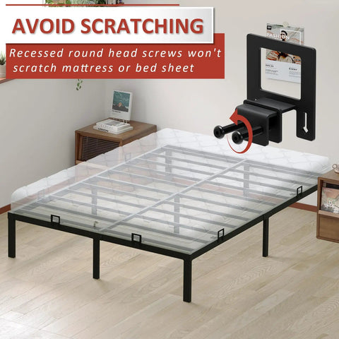 Keep Your Sleep Game Solid With These 6 Pack Heavy Duty Non Slip Mattress Grippers And Adjustable Anti Slide Steel Brackets in use, showing black clamps and mattress on metal frame.