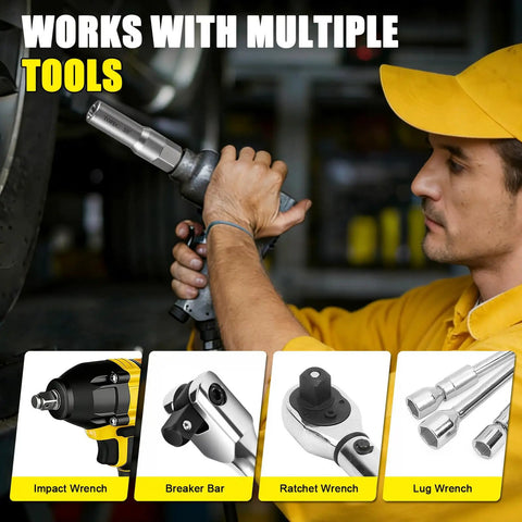 Man using Spiral Type Deep Bolt Extractor Set Ten Pieces For Removing Damaged Stripped Frozen Or Rusted Bolts Nuts Screws Studs And Spark Plug Extraction Socket Built For Quick No Sweat Repairs with different tools in garage.