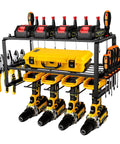 Heavy Duty Power Tool Organizer Wall Mount Shelf With Three Layers Iron Build 160 Lb Capacity Cordless Drill Hanger And Battery Tools Holder