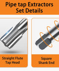 Straight flute tap head and square shank end of Precision Half Inch NPT Pipe Tap With 14 Threads Per Inch for Plumbers Mechanics and DIY Enthusiasts High Carbon Steel Cutting Tool With Heat Treated Strength Long Lifespan And Protective Case DeckRKAT