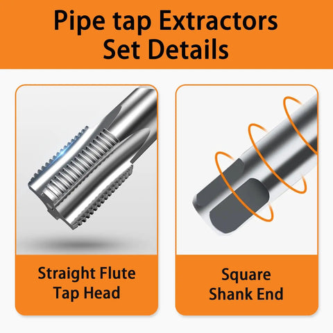Straight flute tap head and square shank end of Precision Half Inch NPT Pipe Tap With 14 Threads Per Inch for Plumbers Mechanics and DIY Enthusiasts High Carbon Steel Cutting Tool With Heat Treated Strength Long Lifespan And Protective Case DeckRKAT