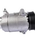 Heavy Duty AC Compressor Direct Bolt Replacement For Buick LaCrosse And Regal 2012 To 2016 2.4L Engine side view showing silver and black design.