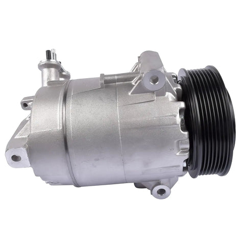 Heavy Duty AC Compressor Direct Bolt Replacement For Buick LaCrosse And Regal 2012 To 2016 2.4L Engine side view showing silver and black design.