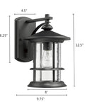 Massive 12.5 Inch Outdoor Wall Light Fixture With Textured Black Finish And Clear Seeded Glass Shade, E26 Base, Side View