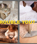 Images showing rugs curling and slipping on hardwood floors, highlighting the need for Non Slip Rug Fasteners And Corner Rug Grips Hardwood Floor Safe Rug Tape With Strong Adhesion That Keeps Rugs In Place Prevents Curling And Slipping Floor Damage Free Easy To Install to prevent accidents.