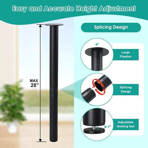 28 Inch Adjustable Metal Desk Legs Set Of 4 Heavy Duty Steel Feet For DIY Projects, workshop benches, gaming desks, black